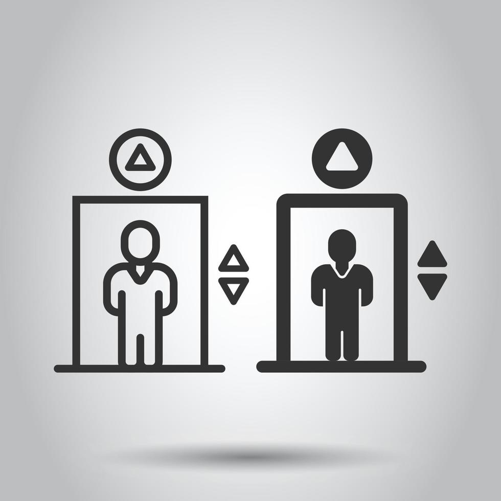 Elevator icon in flat style. Lift vector illustration on white isolated background. Passenger transportation business concept.
