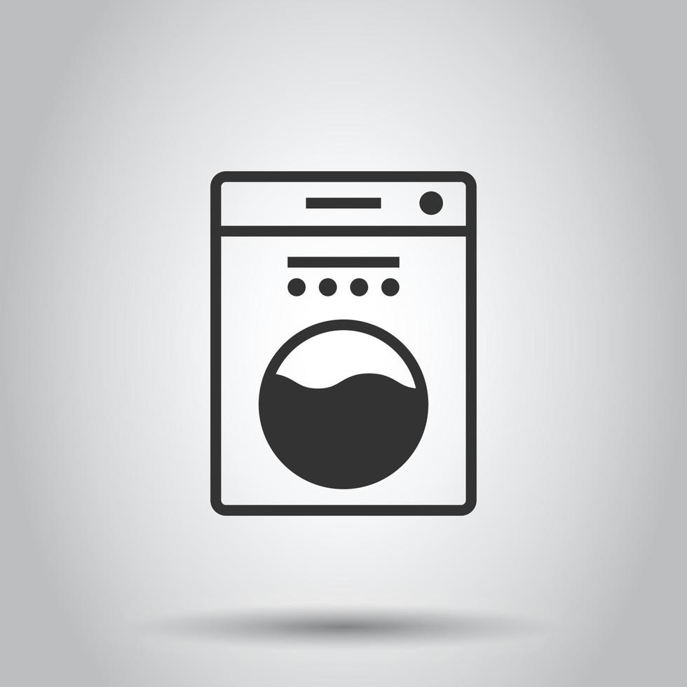 Washing machine icon in flat style. Washer vector illustration on white isolated background. Laundry business concept.