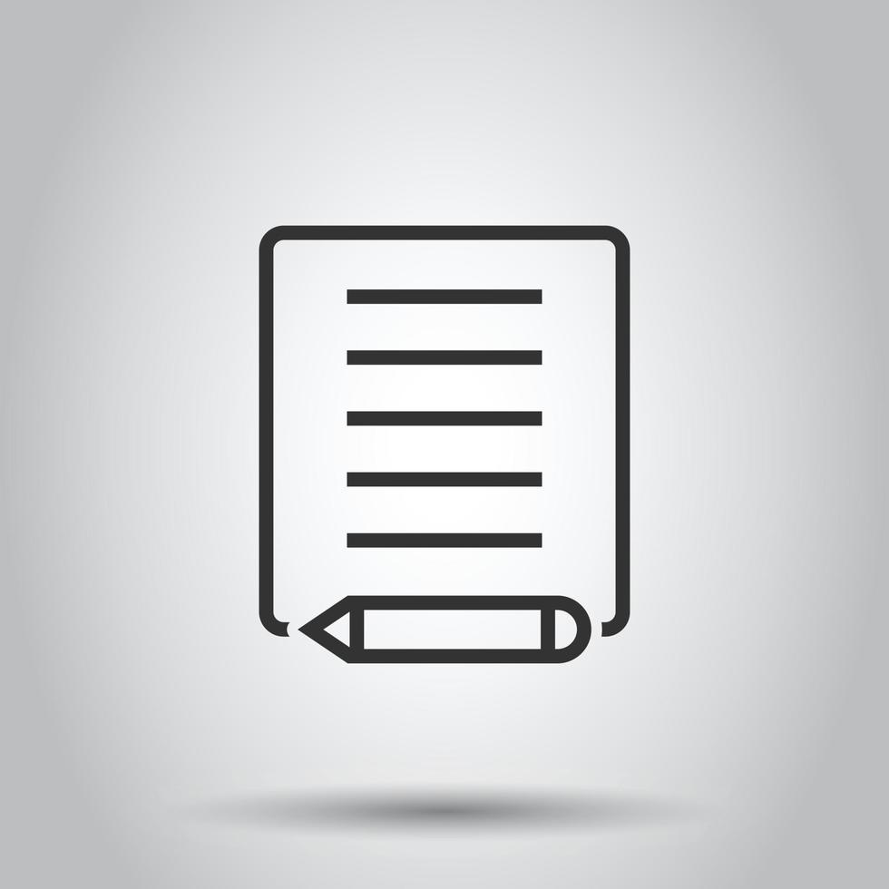 Blogging icon in flat style. Document with pen vector illustration on white isolated background. Content business concept.