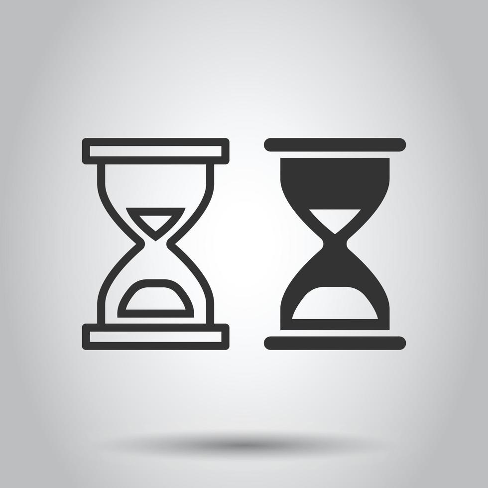 Hourglass icon in flat style. Sandglass vector illustration on white isolated background. Clock business concept.