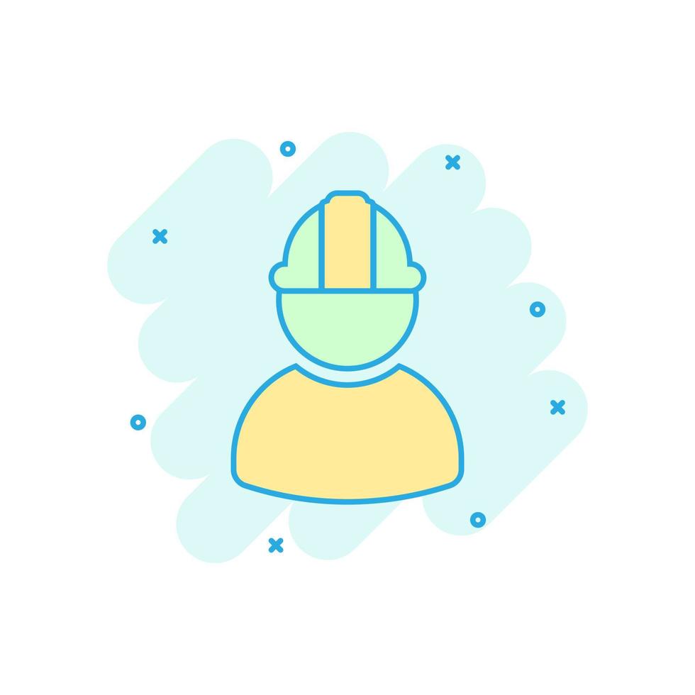 Construction worker icon in comic style. Factory employee vector cartoon illustration on white isolated background. Architect manager business concept splash effect.