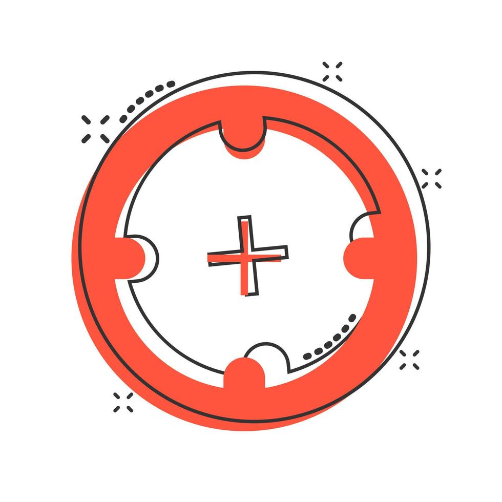 Vector cartoon shooting target icon in comic style. Aim sniper concept illustration pictogram. Target aim business splash effect concept.