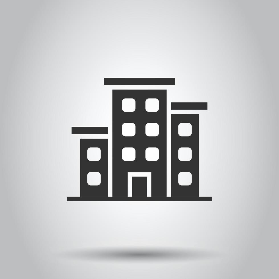 icono de construcción en estilo plano. ciudad rascacielos apartamento vector ilustración sobre fondo blanco aislado. concepto de negocio de la torre de la ciudad.