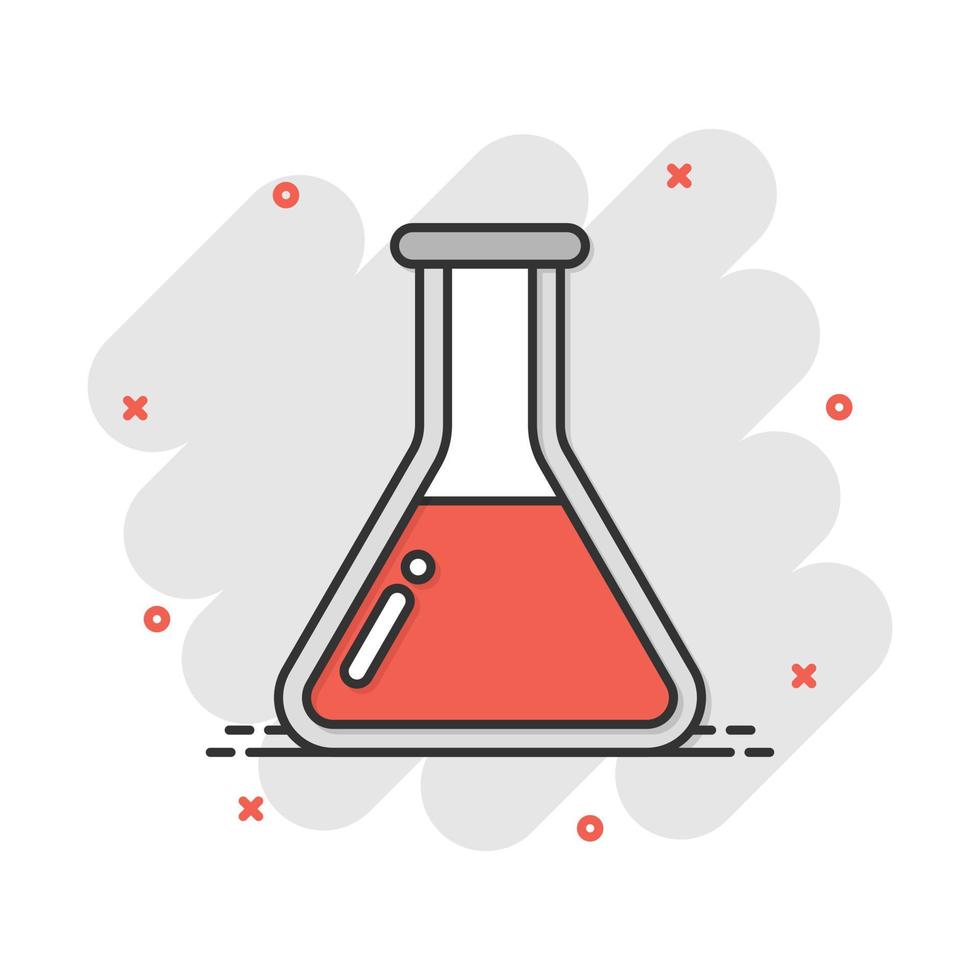 Vector cartoon chemical test tube icon in comic style. Laboratory glassware sign illustration pictogram. Flasks business splash effect concept.