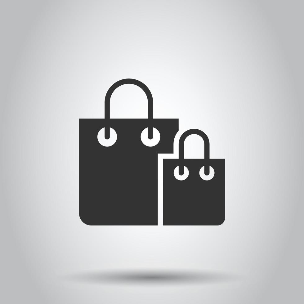 icono de bolsa de compras en estilo plano. Ilustración de vector de signo de bolso sobre fondo blanco aislado. concepto de negocio de paquete.