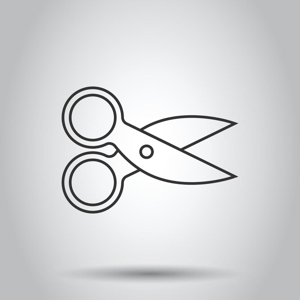 Scissor icon in flat style. Cut equipment vector illustration on white isolated background. Cutter business concept.