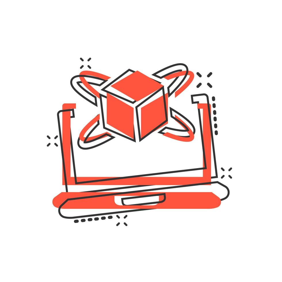 Computer simulation icon in comic style. Vr device vector cartoon illustration on white isolated background. Technology business concept splash effect.