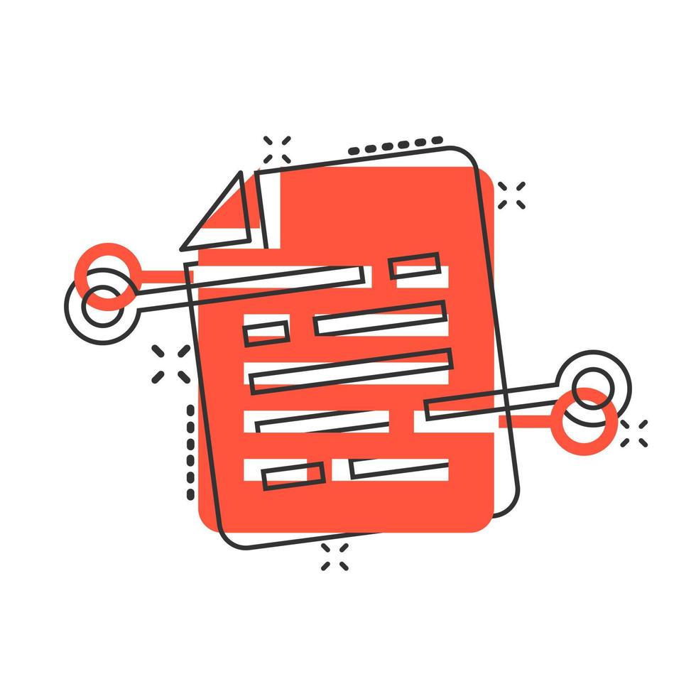 Vector cartoon document paper icon in comic style. Terms sheet concept illustration pictogram. Document analytics business splash effect concept.