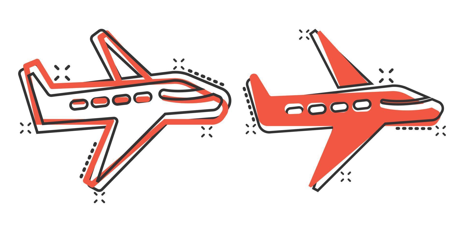 icono de avión en estilo cómico. ilustración de vector de dibujos animados de avión sobre fondo blanco aislado. concepto de negocio de efecto de salpicadura de avión de vuelo.