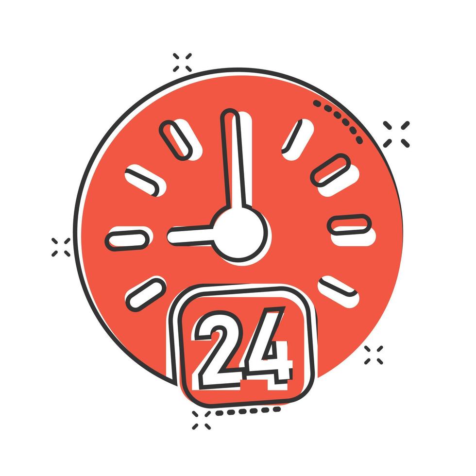 Clock icon in comic style. Watch cartoon vector illustration on white isolated background. Timer splash effect business concept.