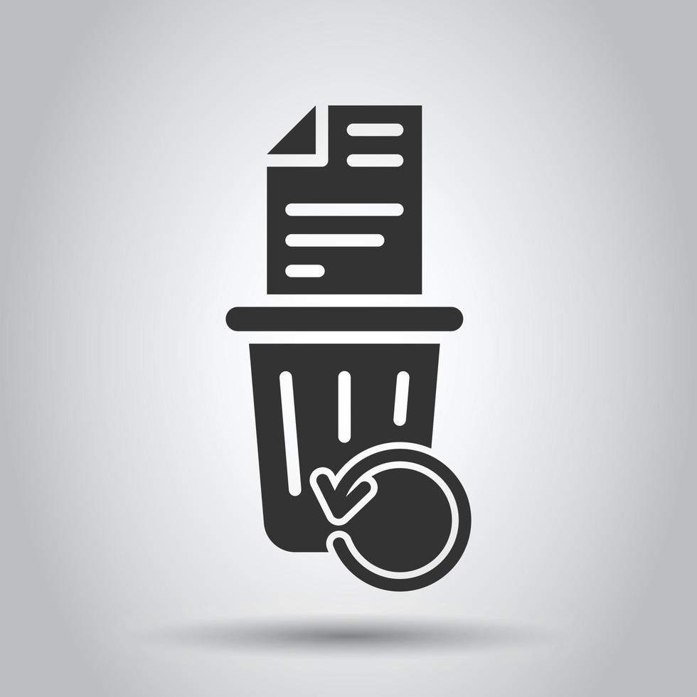 Trash bin with document icon in flat style. Paper recycle vector illustration on white isolated background. Office garbage business concept.