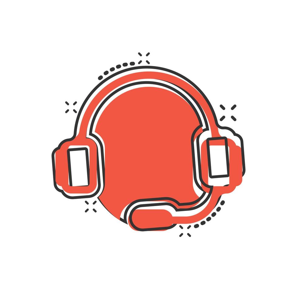 Helpdesk icon in comic style. Headphone cartoon vector illustration on white isolated background. Chat operator splash effect business concept.