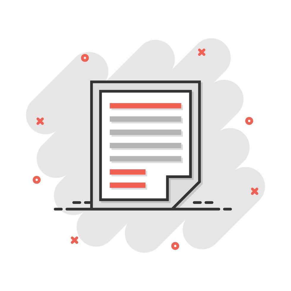 Document note icon in comic style. Paper sheet vector cartoon illustration pictogram. Notepad document business concept splash effect.