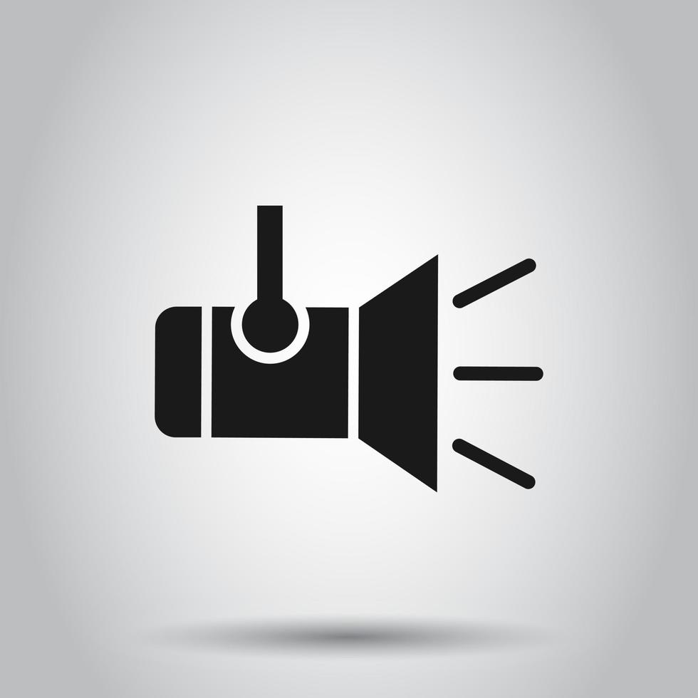 Spotlight icon in flat style. Lamp vector illustration on isolated background. Flashlight business concept.