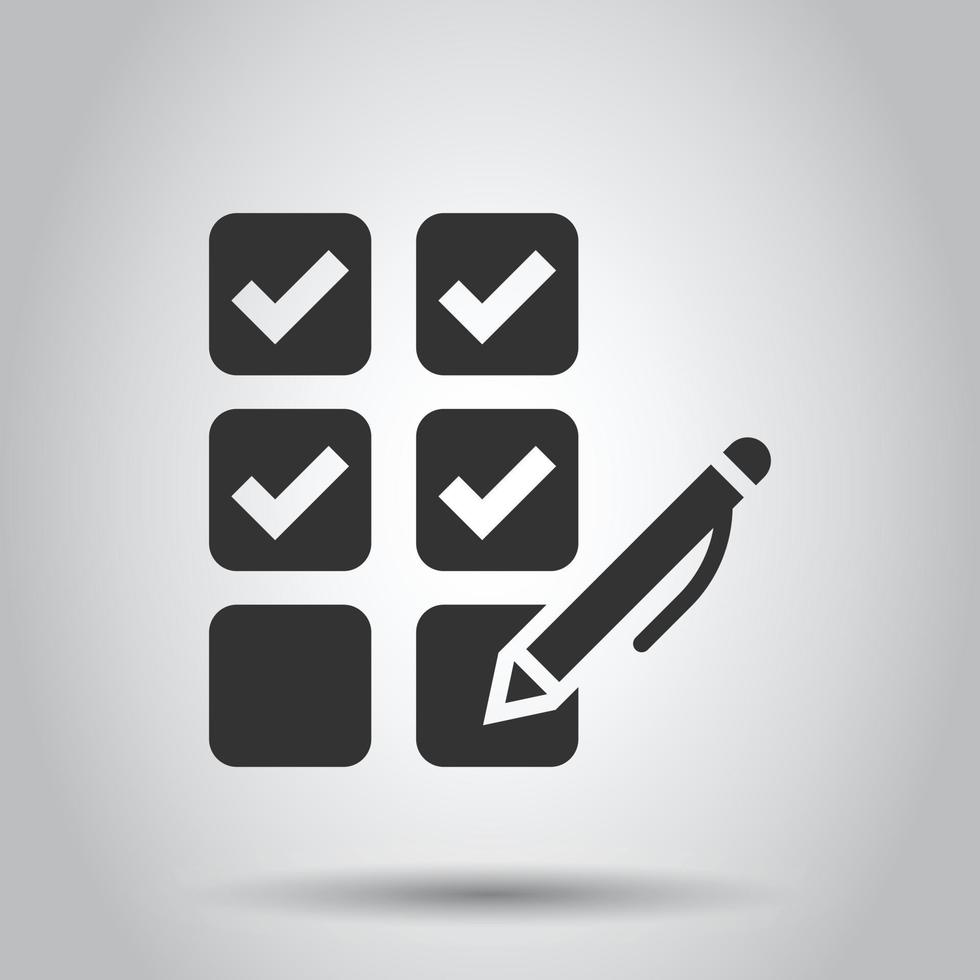 Checklist document icon in flat style. Survey vector illustration on white isolated background. Check mark choice business concept.