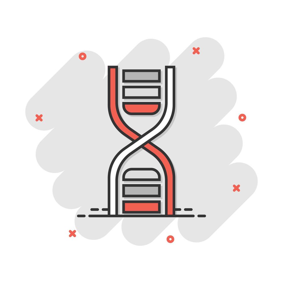 Vector cartoon dna icon in comic style. Medecine molecule sign illustration pictogram. Dna business splash effect concept.