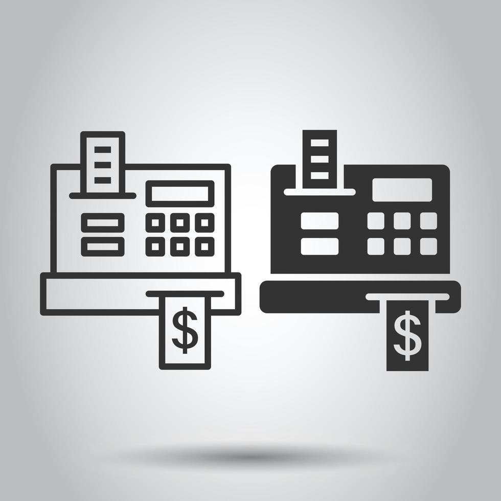 Cash register icon in flat style. Check machine vector illustration on white isolated background. Payment business concept.