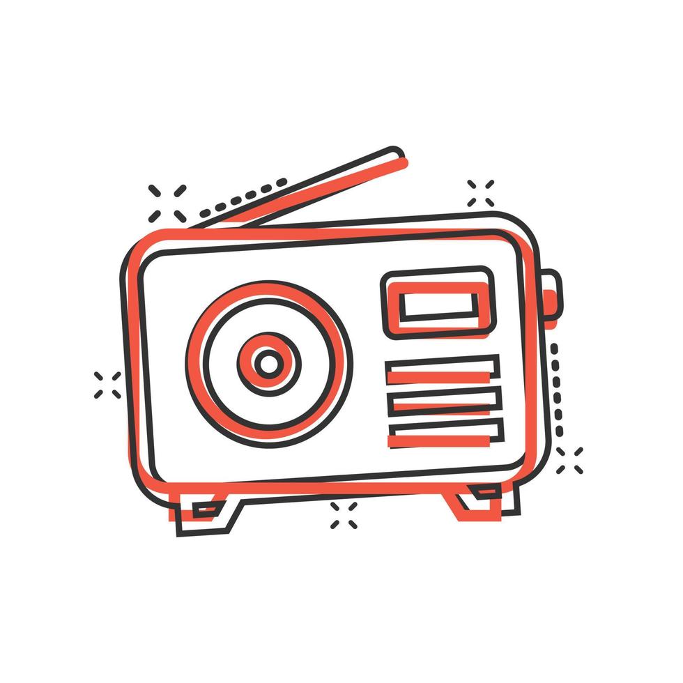 Radio icon in comic style. Fm broadcast cartoon vector illustration on white isolated background. Radiocast splash effect business concept.