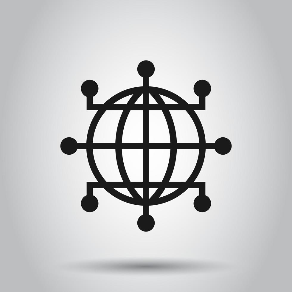 Global network icon in flat style. Cyber world vector illustration on isolated background. Earth business concept.