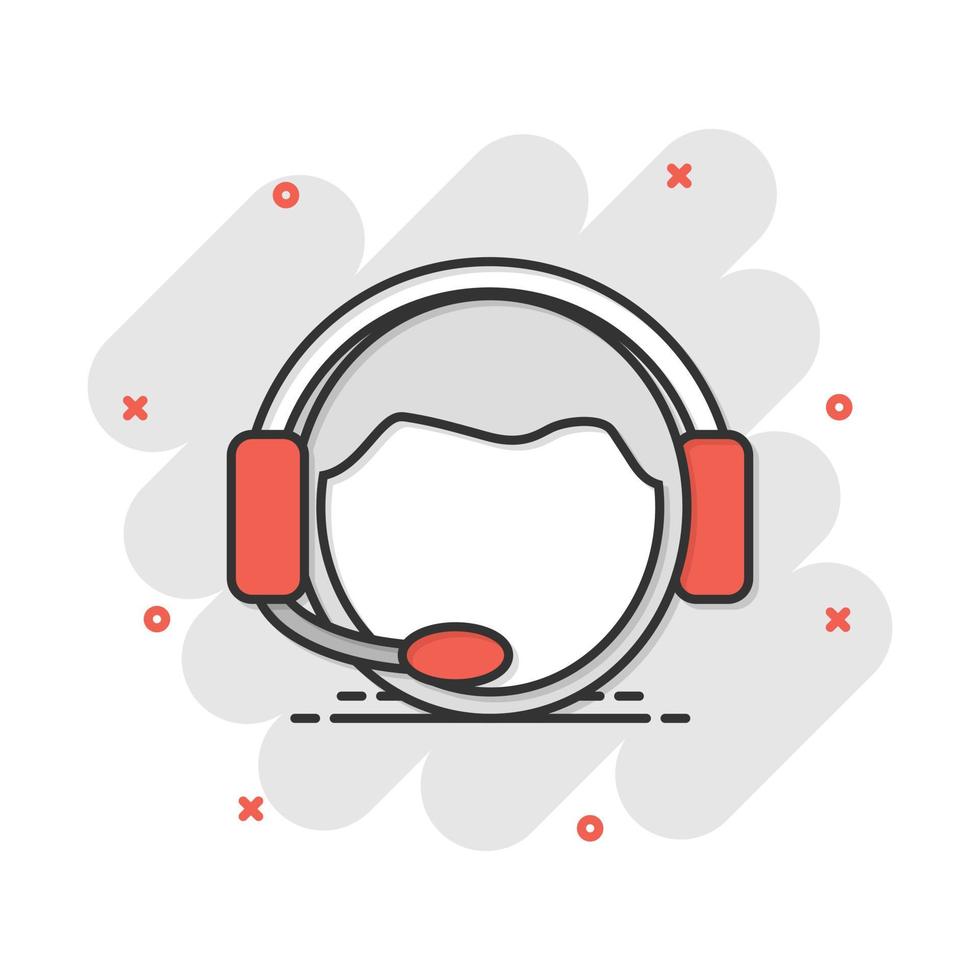 Vector cartoon operator with microphone icon in comic style. Operator in call center sign illustration pictogram. People business splash effect concept.
