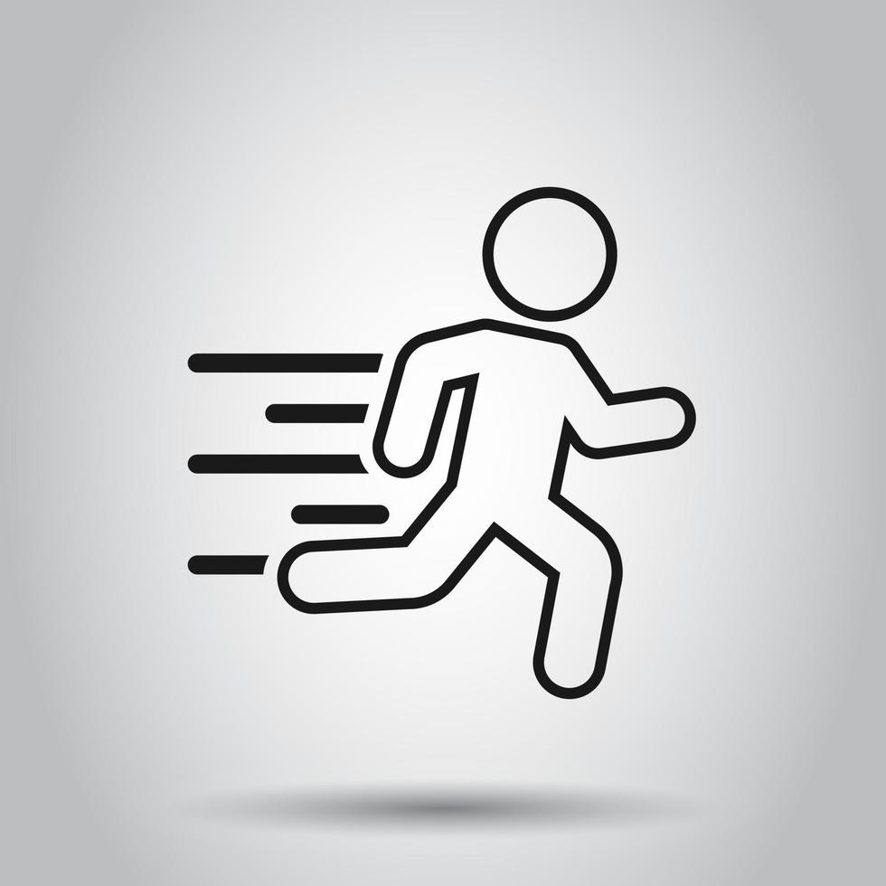 Running people sign icon in flat style. Run silhouette vector illustration on isolated background. Motion jogging business concept.