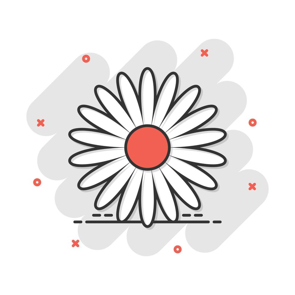 Vector cartoon chamomile flower icon in comic style. Daisy concept illustration pictogram. Camomile business splash effect concept.