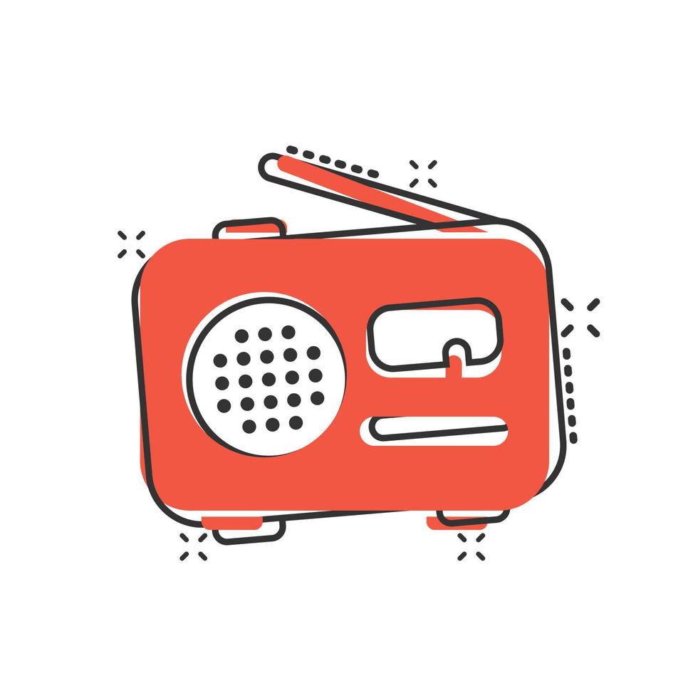 Radio icon in comic style. Fm broadcast cartoon vector illustration on white isolated background. Radiocast splash effect business concept.