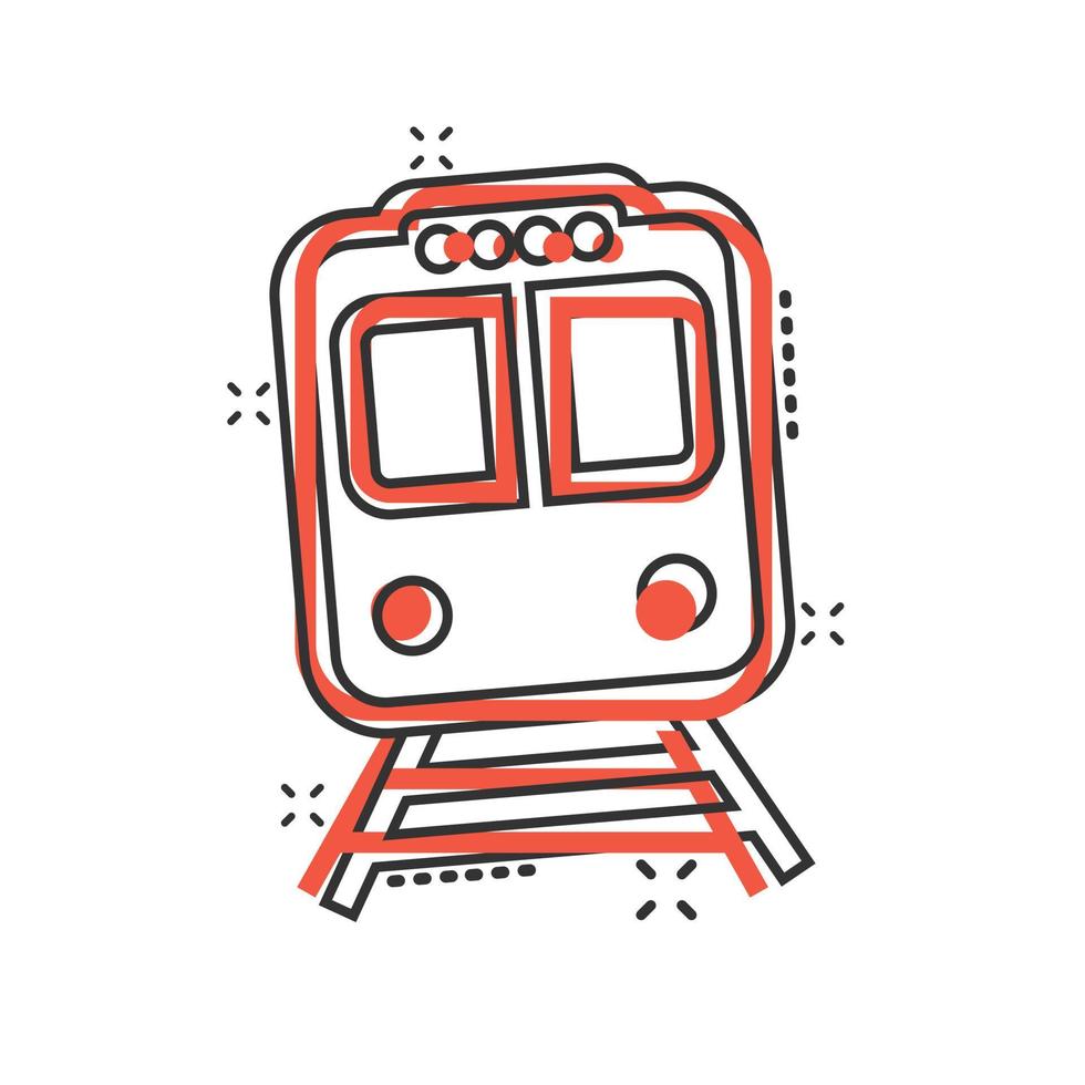 icono de metro en estilo cómico. tren metro dibujos animados vector ilustración sobre fondo blanco aislado. concepto de negocio de efecto de salpicadura de carga ferroviaria.