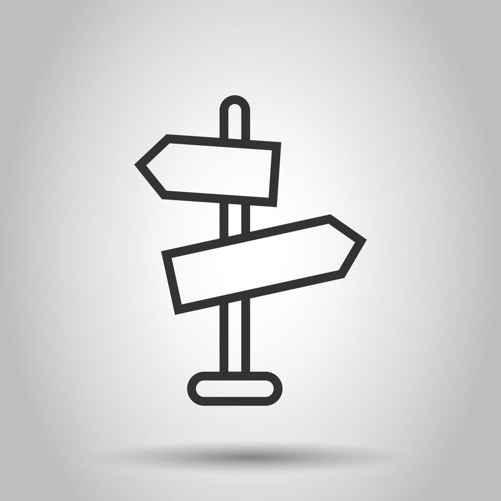Crossroad signpost icon in flat style. Road direction vector illustration on white isolated background. Roadsign business concept.