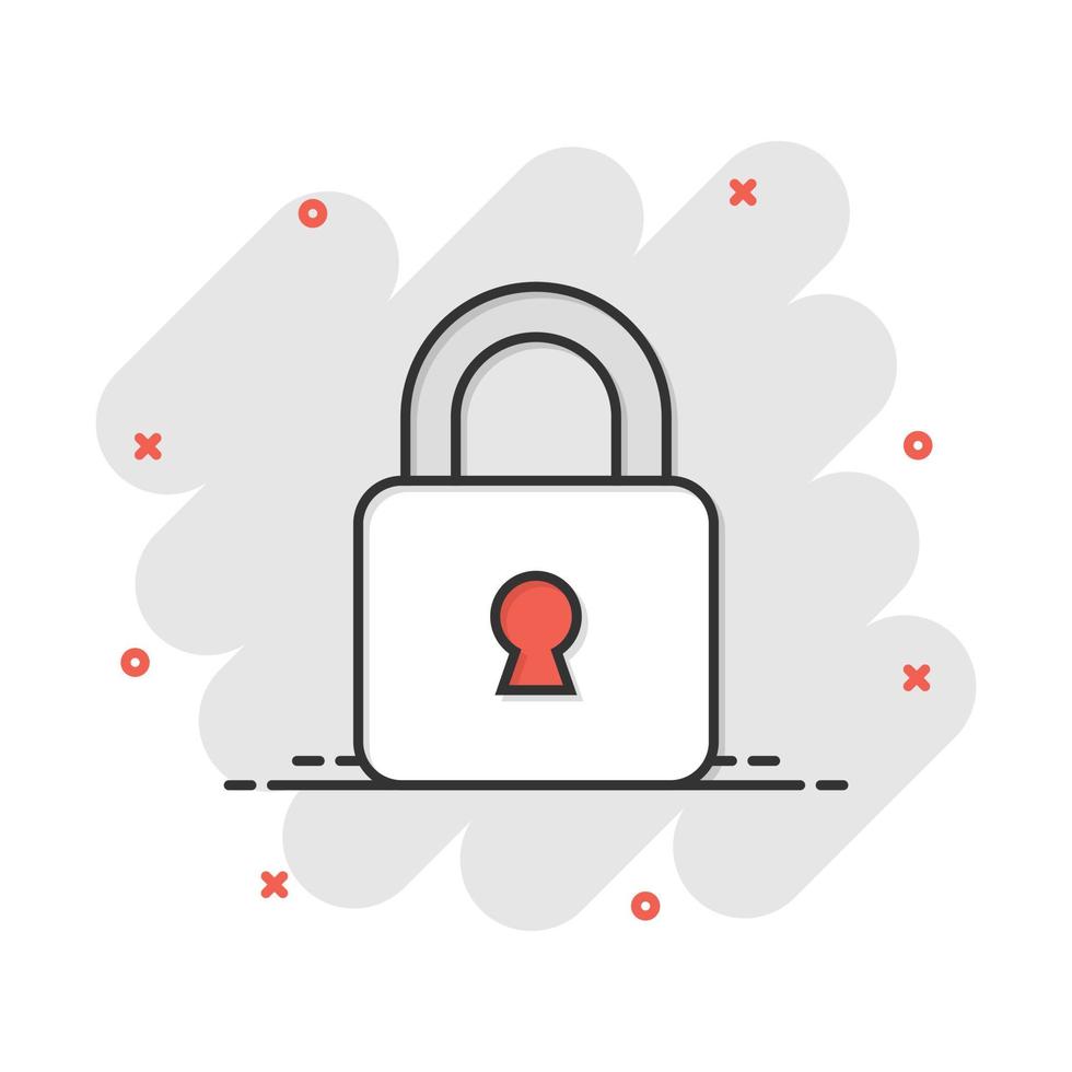 Vector cartoon lock icon in comic style. Padlock locker sign illustration pictogram. Padlock business splash effect concept.