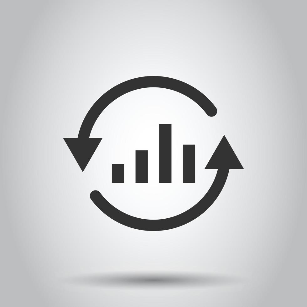 Growing bar graph icon in flat style. Increase arrow vector illustration on white isolated background. Infographic progress business concept.