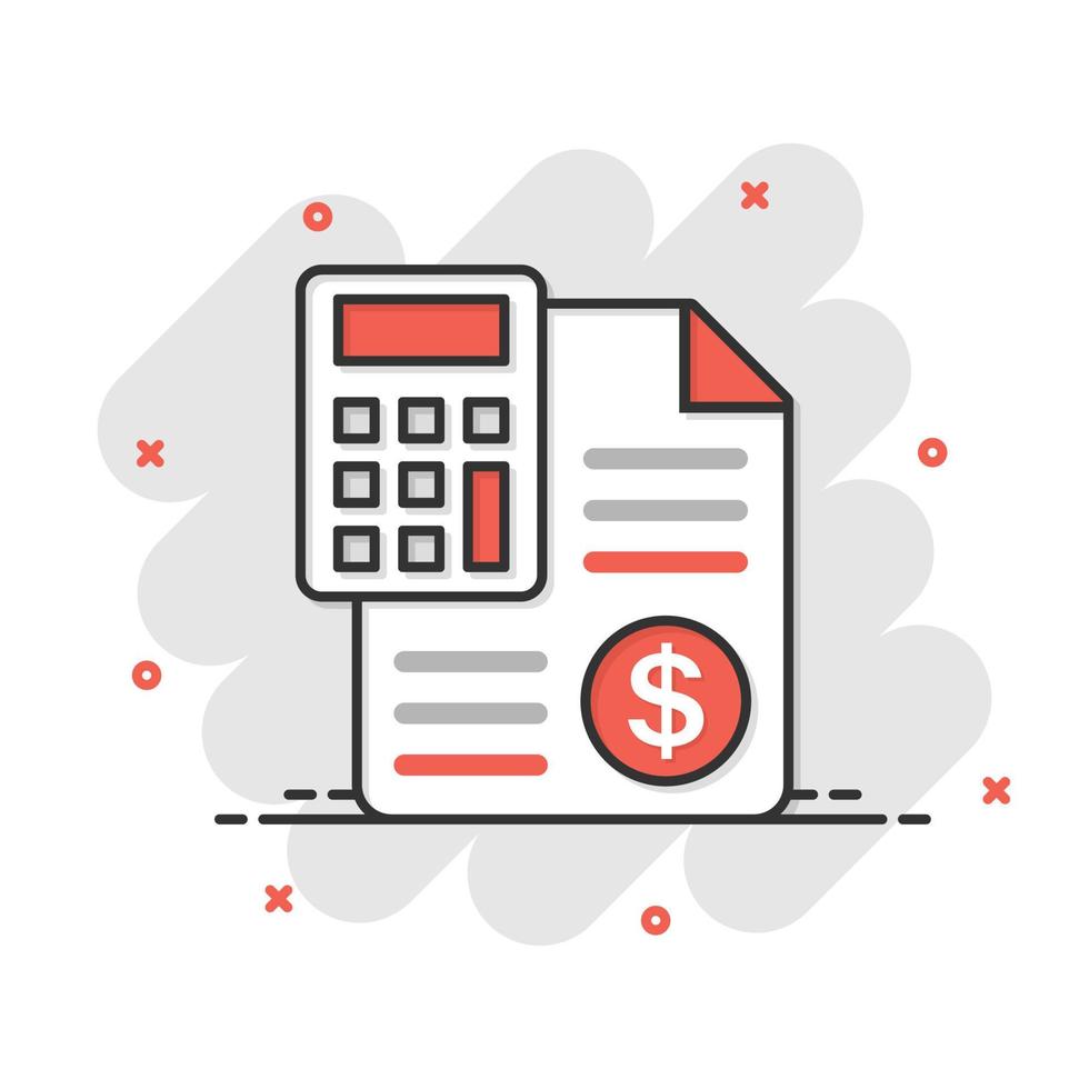 Money calculation icon in comic style. Budget banking vector cartoon illustration on white isolated background. Financial payment splash effect business concept.