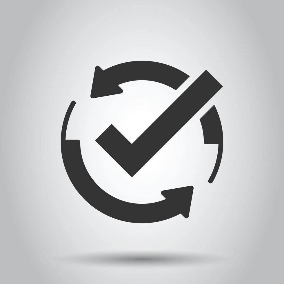 Check mark sign icon in flat style. Confirm button vector illustration on white isolated background. Accepted business concept.