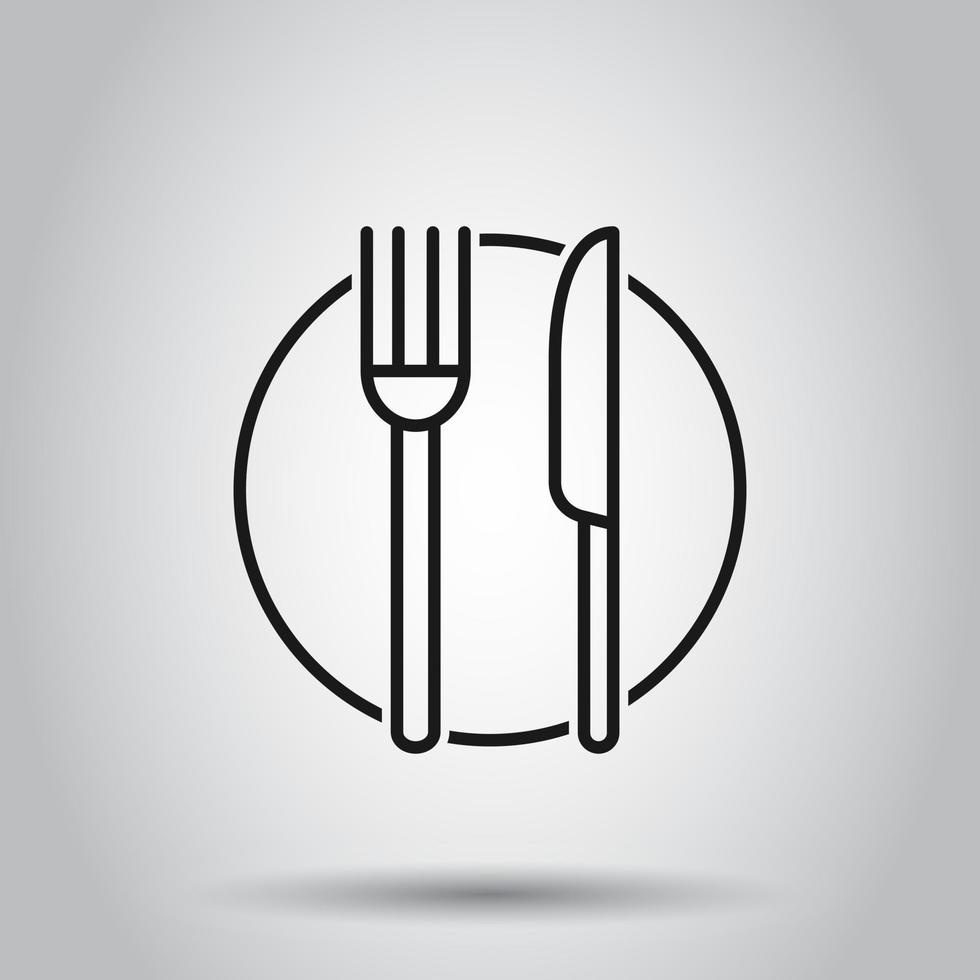 tenedor, cuchillo y plato icono en plano estilo. restaurante vector ilustración en aislado antecedentes. cena negocio concepto.