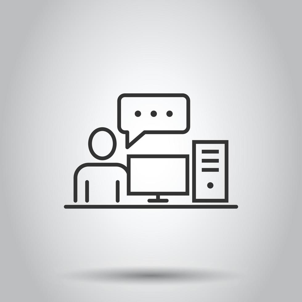 People with laptop computer icon in flat style. Pc user vector illustration on white isolated background. Office manager business concept.