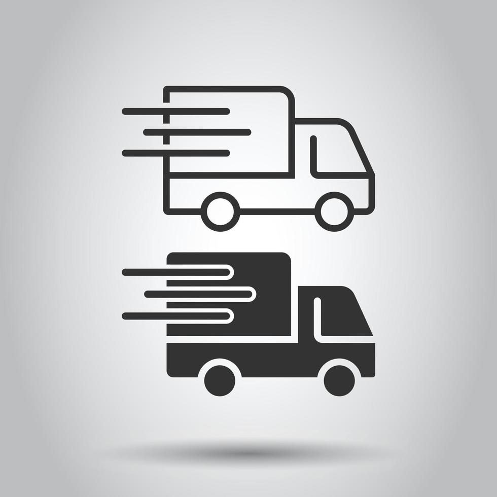 Delivery truck icon in flat style. Van vector illustration on white isolated background. Cargo car business concept.