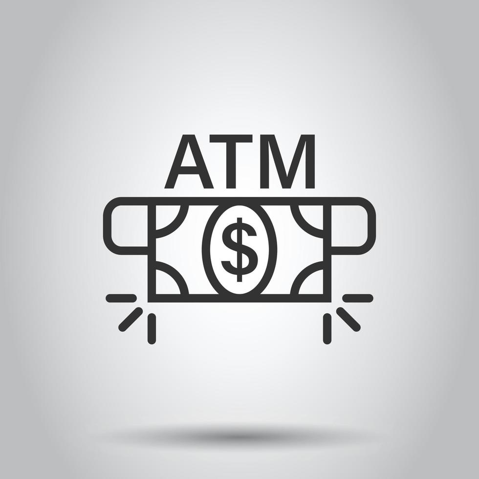 Money ATM icon in flat style. Exchange cash vector illustration on white isolated background. Banknote bill business concept.