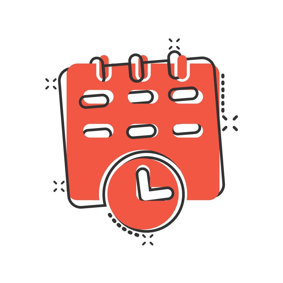 Calendar icon in comic style. Agenda cartoon vector illustration on white isolated background. Schedule planner splash effect business concept.