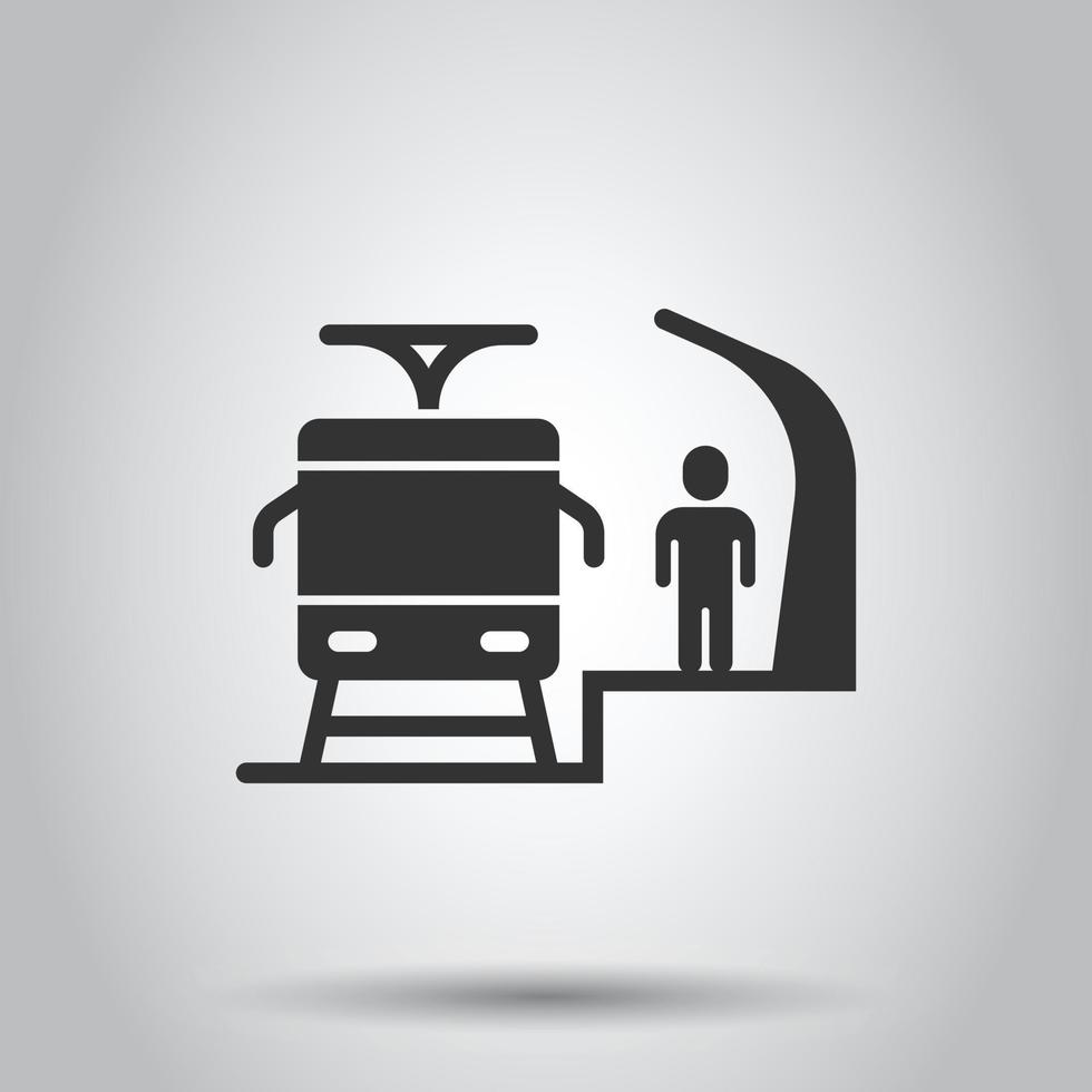 Metro station icon in flat style. Train subway vector illustration on white isolated background. Railroad cargo business concept.
