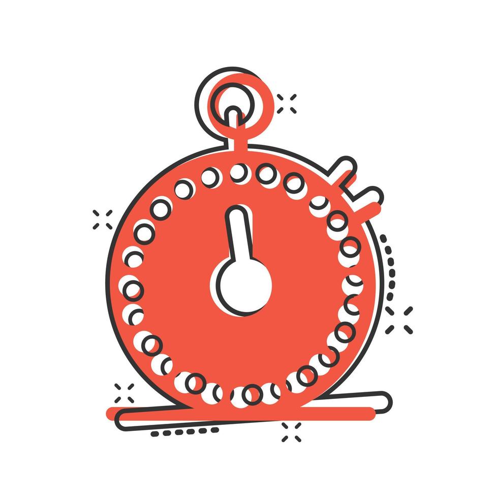 Clock icon in comic style. Watch cartoon vector illustration on white isolated background. Timer splash effect business concept.