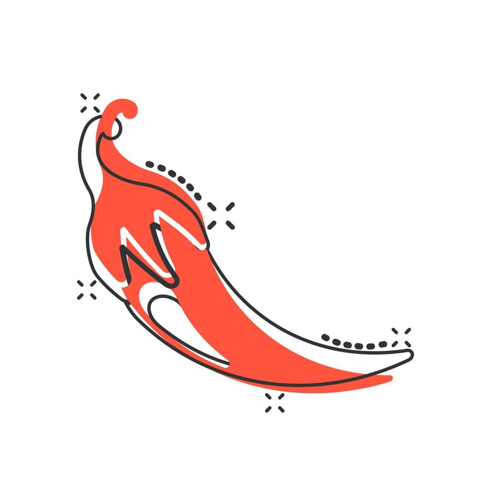 Vector cartoon chili pepper icon in comic style. Spicy peppers concept illustration pictogram. Chili paprika business splash effect concept.