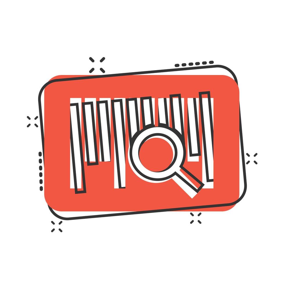 Barcode icon in comic style. Product distribution cartoon vector illustration on white isolated background. Bar code splash effect business concept.
