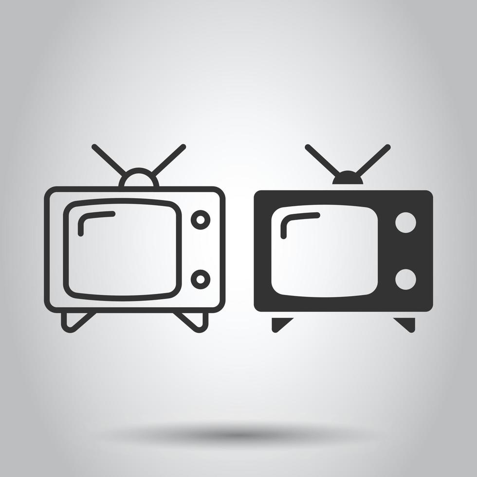 Retro tv screen vector icon in flat style. Old television illustration on white isolated background. Tv display business concept.