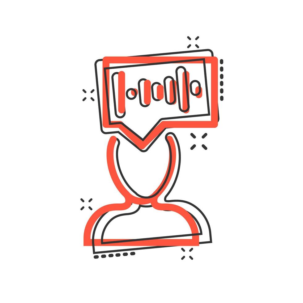 Voice recognition icon in comic style. Authentication sound vector cartoon illustration on white isolated background. Soundwave business concept splash effect.