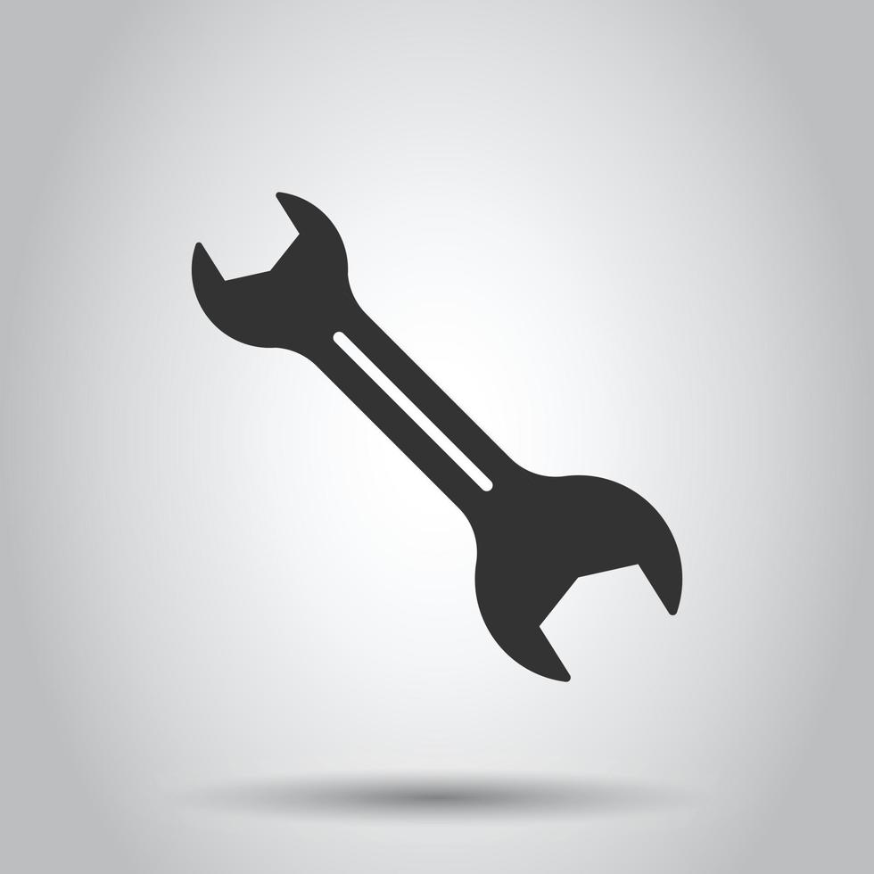 Wrench icon in flat style. Spanner key vector illustration on white isolated background. Repair equipment business concept.