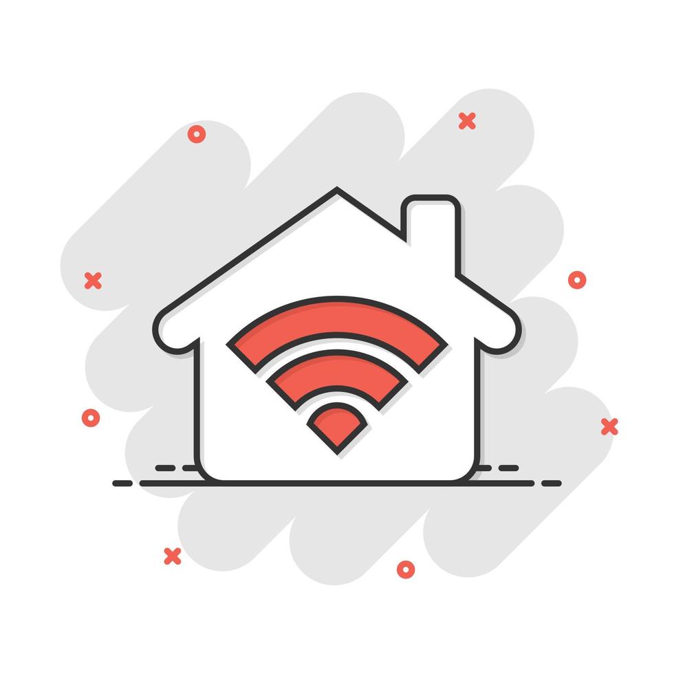 Smart home icon in comic style. House control vector cartoon illustration pictogram. Smart home business concept splash effect.