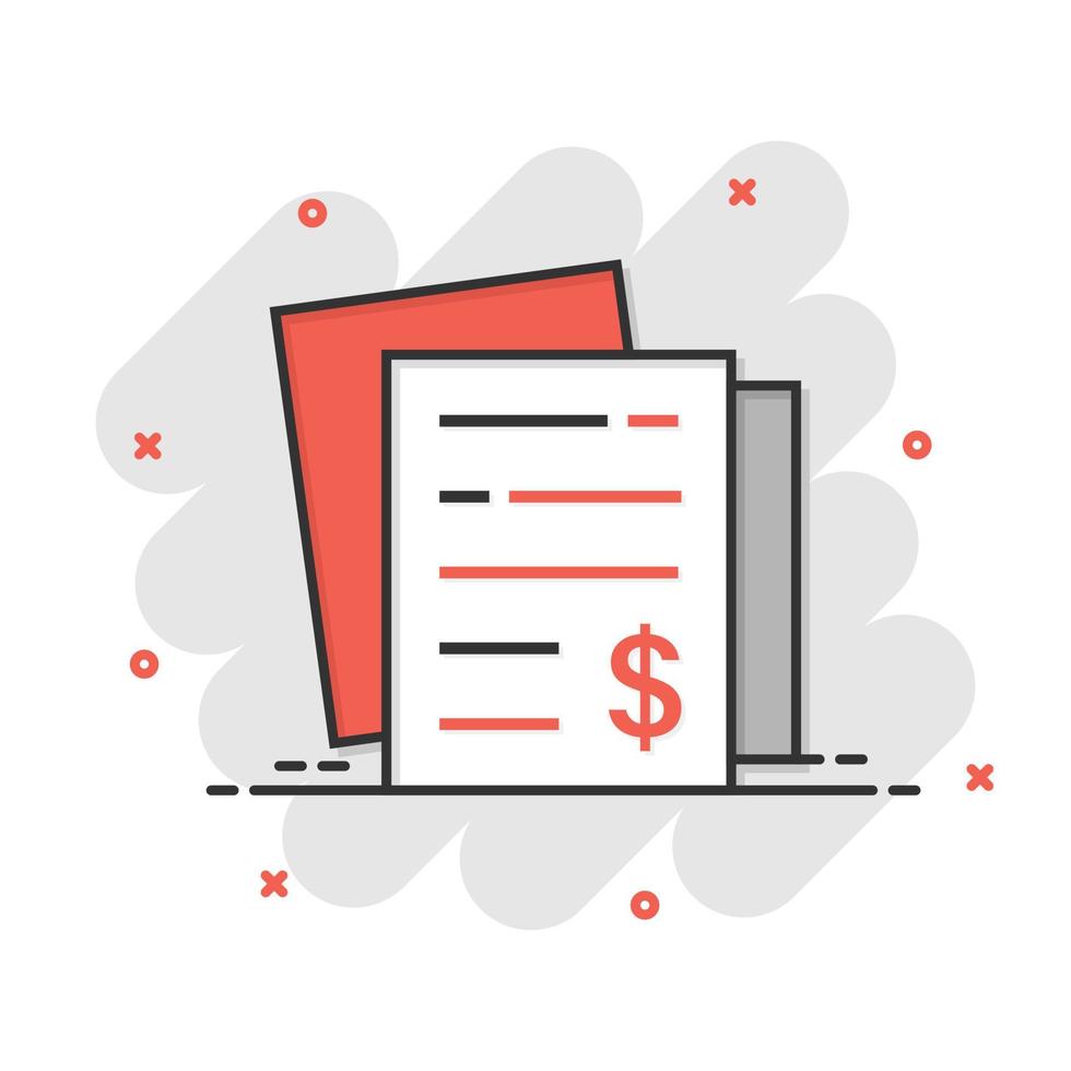 Financial statement icon in comic style. Document cartoon vector illustration on white isolated background. Report splash effect business concept.