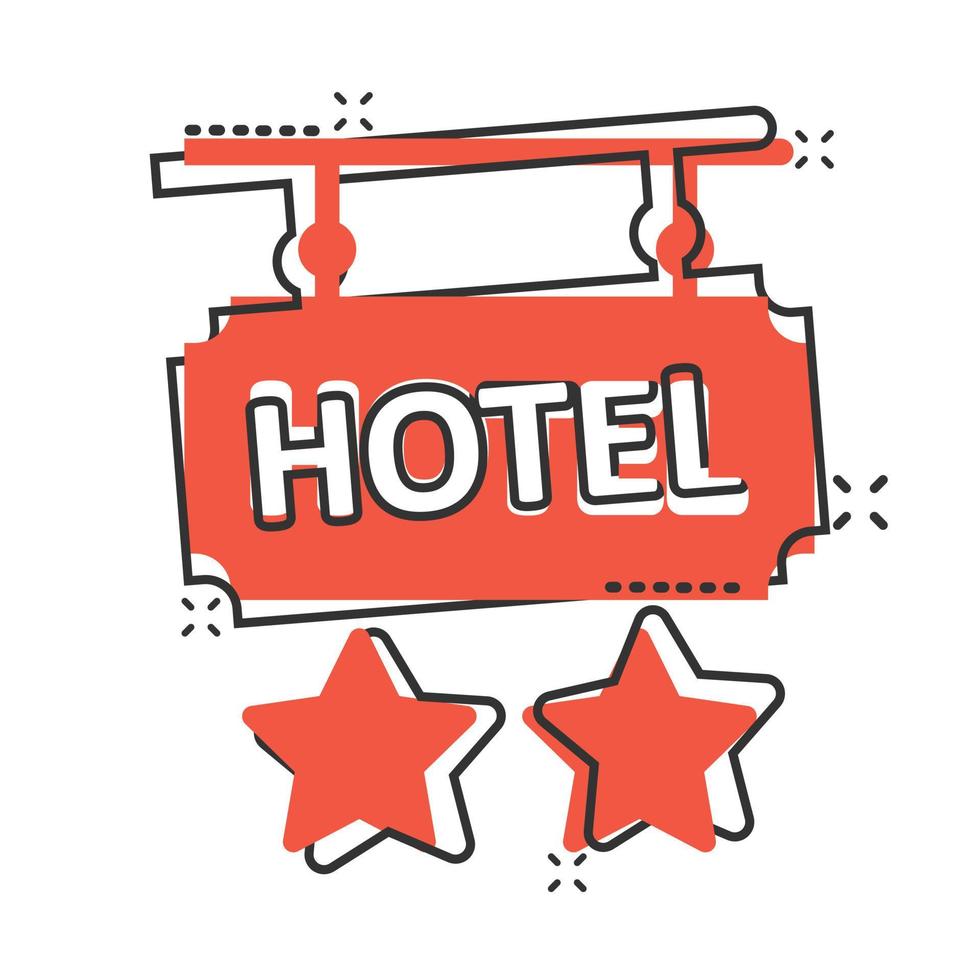 icono de signo de hotel 2 estrellas en estilo cómico. posada ilustración vectorial de dibujos animados sobre fondo blanco aislado. concepto de negocio de efecto de salpicadura de información de habitación de albergue. vector