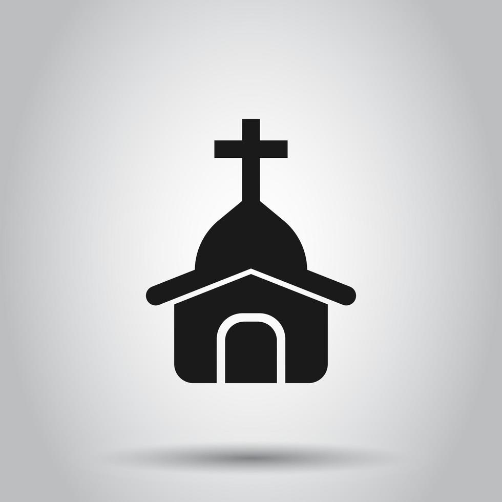 Church icon in flat style. Chapel vector illustration on isolated background. Religious building business concept.