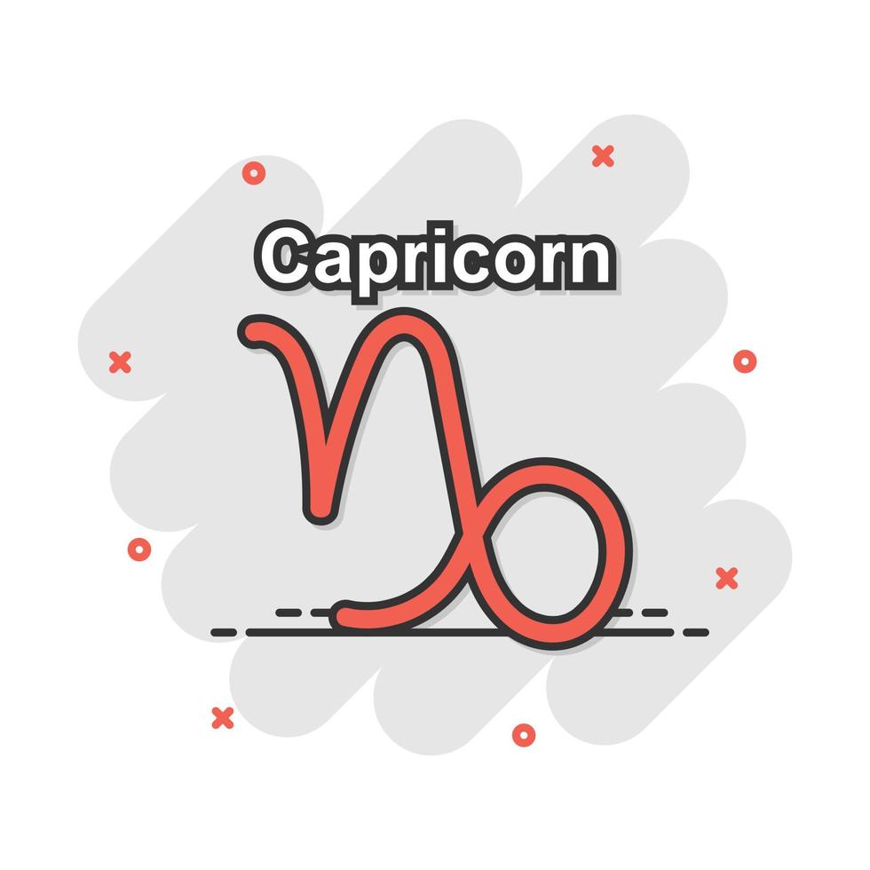 icono del zodiaco capricornio de dibujos animados vectoriales en estilo cómico. pictograma de ilustración de signo de astrología. concepto de efecto de salpicadura de negocio del horóscopo capricornio. vector